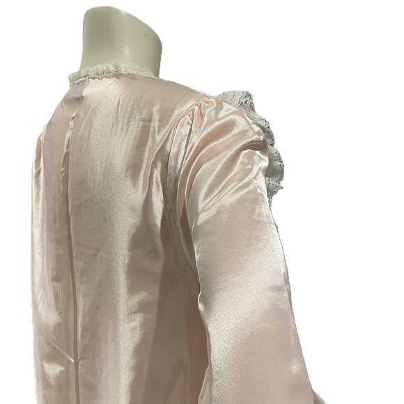 Nicole Vintage Pink Satin Long Sleeve Nightgown Lace Trim Bow Sleepwear Medium - Picture 8 of 14